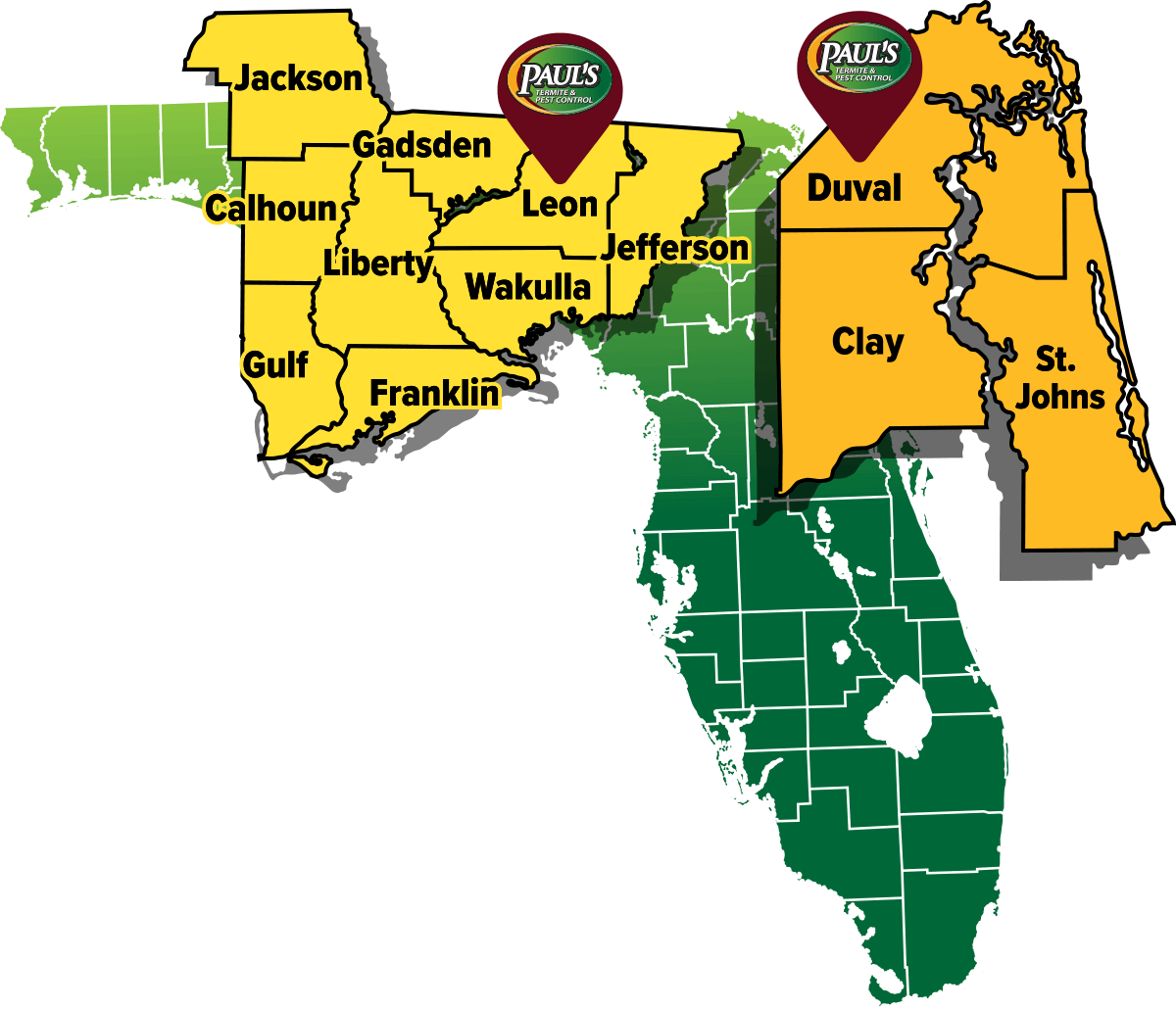 Pauls Pest Service Area Map Florida